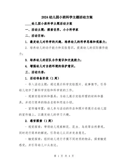 2024幼儿园小班科学主题活动方案