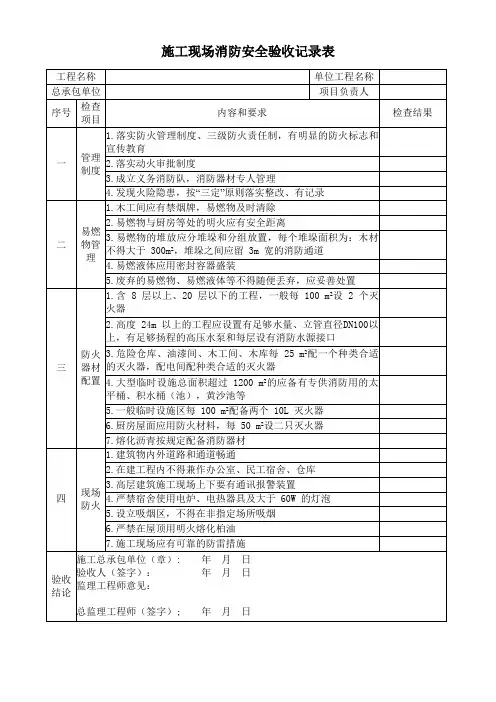 施工现场消防安全验收记录表