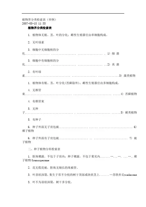 植物界分类检索表