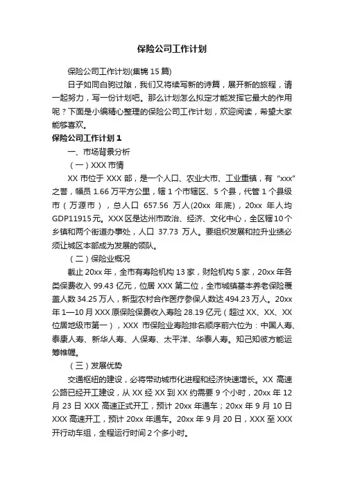 保险公司工作计划（集锦15篇）