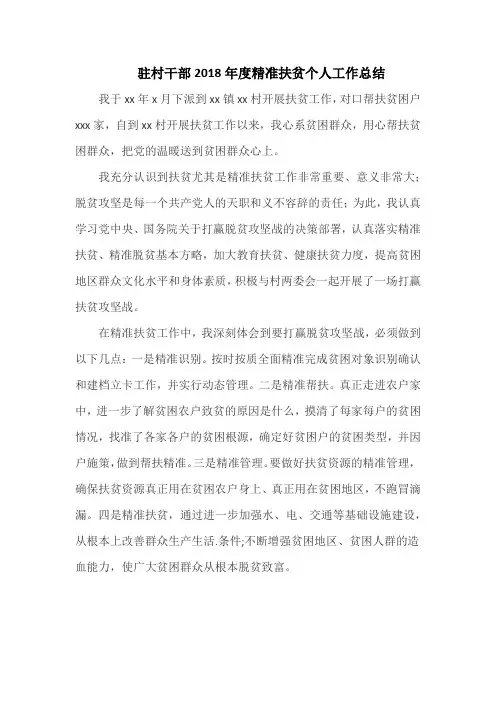 驻村干部2018年度精准扶贫个人工作总结
