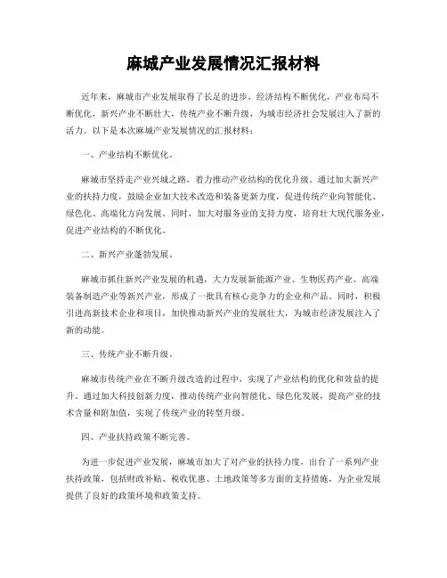 麻城产业发展情况汇报材料