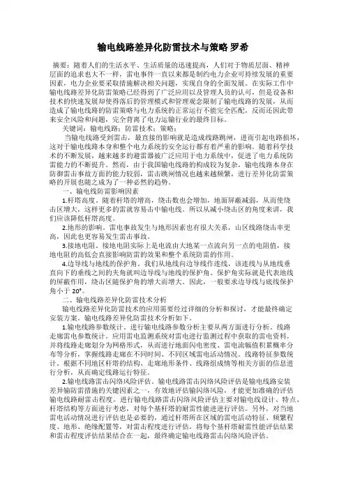 输电线路差异化防雷技术与策略 罗希