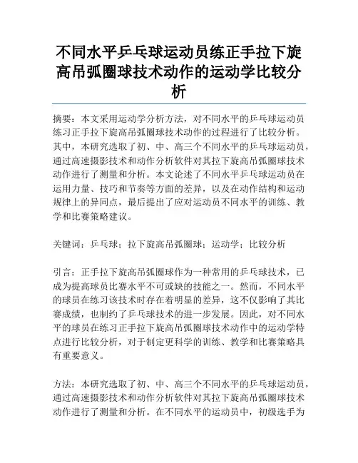 不同水平乒乓球运动员练正手拉下旋高吊弧圈球技术动作的运动学比较分析