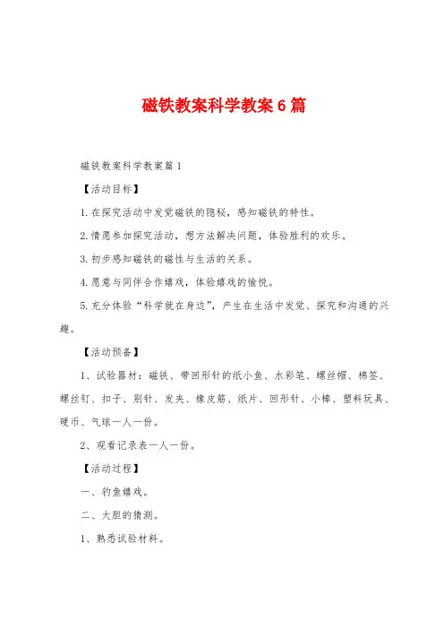 磁铁教案科学教案6篇