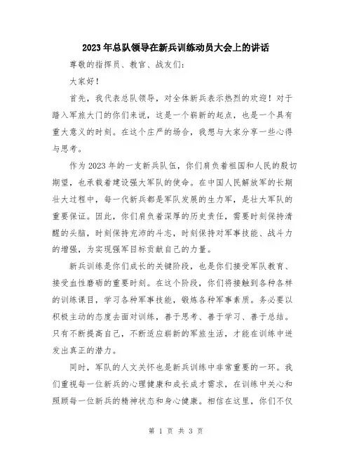 2023年总队领导在新兵训练动员大会上的讲话