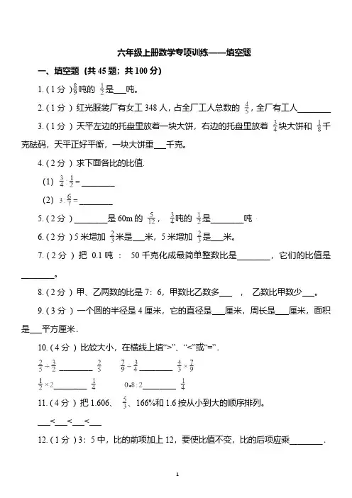 六年级上册数学专项训练——填空题