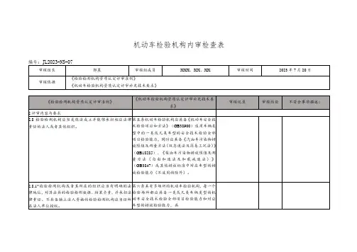 机动车检验机构内审检查表(依据评审准则和补充技术要求)