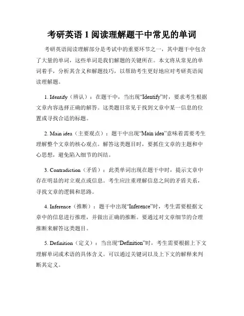 考研英语1阅读理解题干中常见的单词