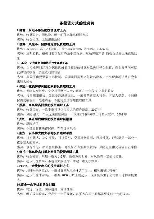 各投资优劣势