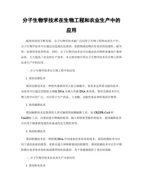 分子生物学技术在生物工程和农业生产中的应用
