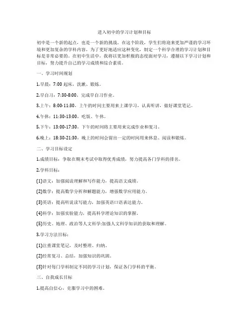 进入初中的学习计划和目标