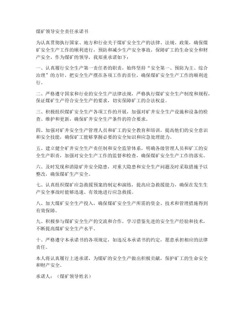 煤矿领导安全责任承诺书