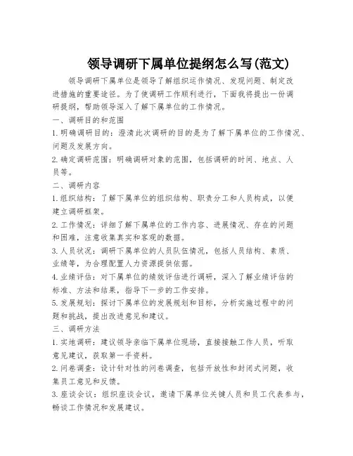 领导调研下属单位提纲怎么写(范文)