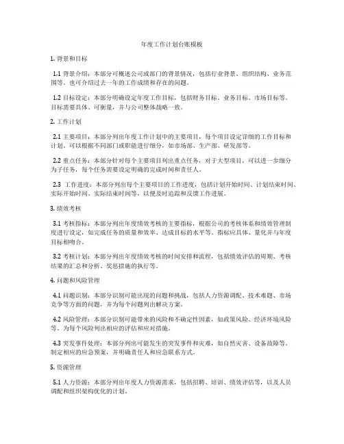 年度工作计划台账模板