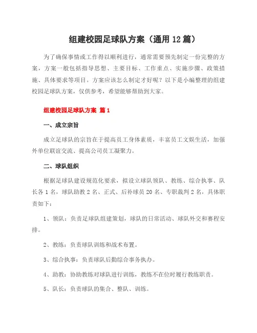 组建校园足球队方案(12篇)