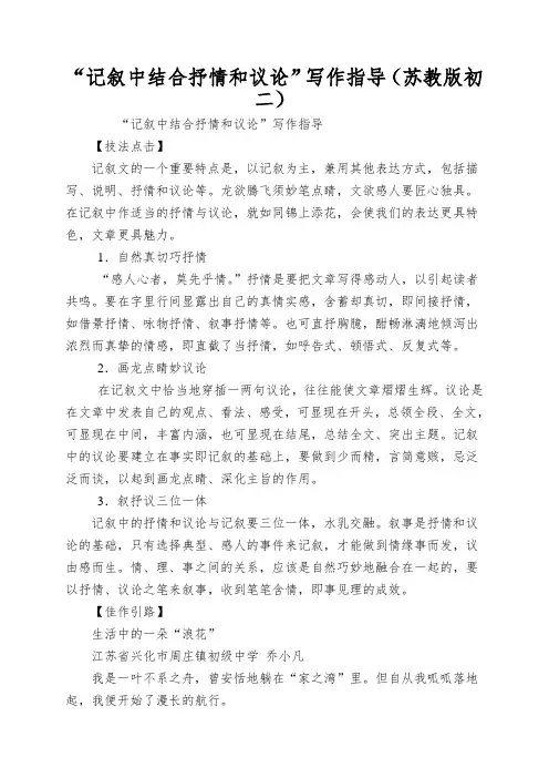 “记叙中结合抒情和议论”写作指导(苏教版初二)