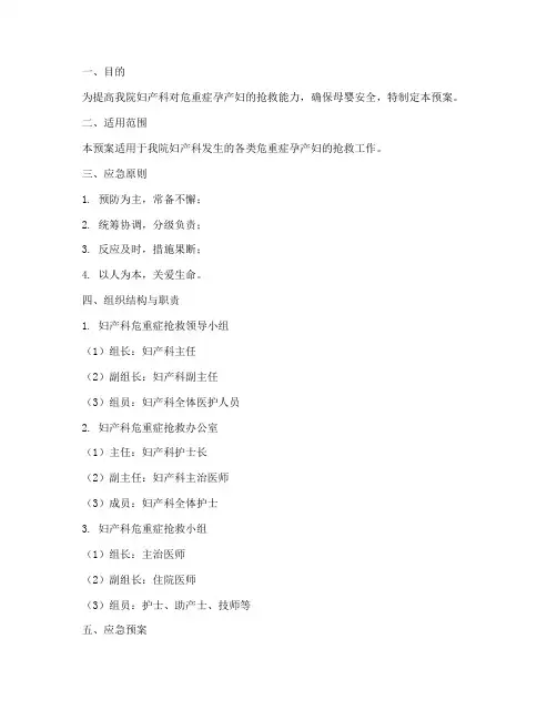 妇产科危重症抢救应急预案