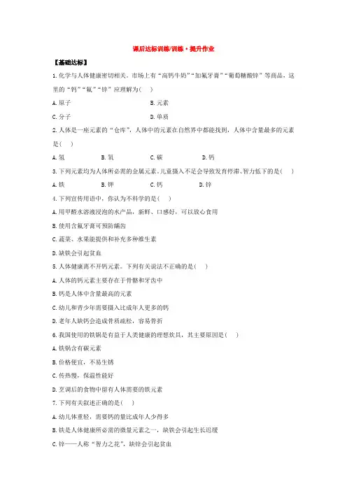 人教版化学九年级下册12.2《化学元素与人体健康》同步练习