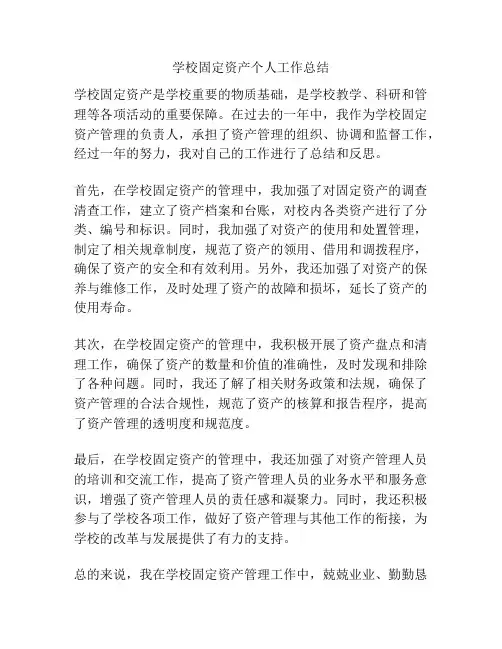 学校固定资产个人工作总结