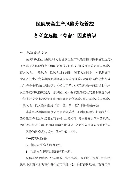 医院安全生产风险分级管控各科室危害有害因素辨识