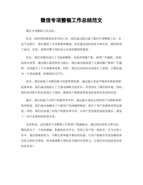 微信专项整顿工作总结范文