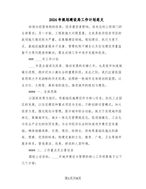 2024年规划建设局工作计划范文（二篇）