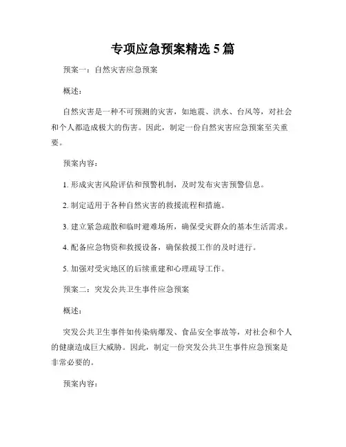 专项应急预案精选5篇