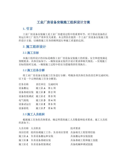 工业厂房设备安装施工组织设计方案