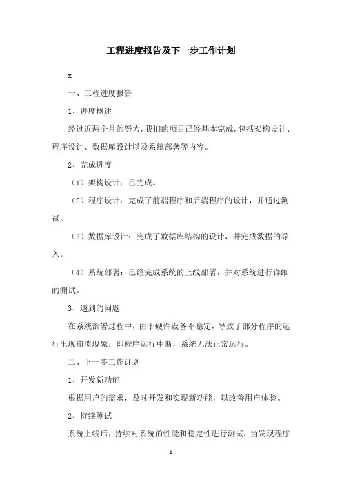 工程进度报告及下一步工作计划