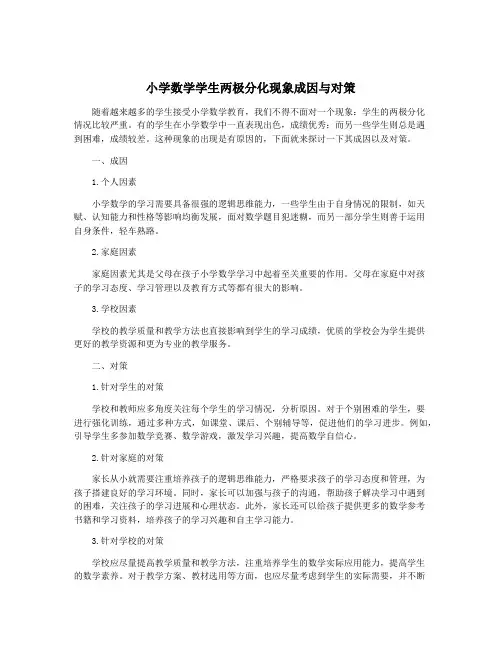 小学数学学生两极分化现象成因与对策