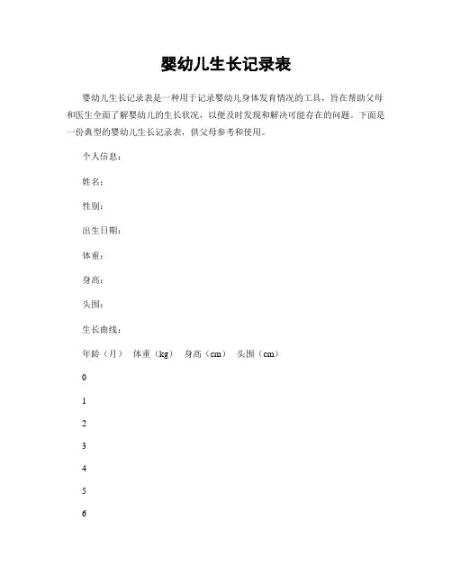 婴幼儿生长记录表