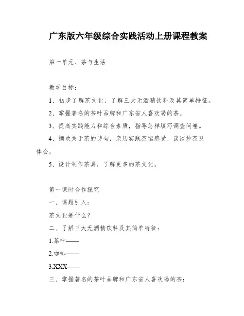 广东版六年级综合实践活动上册课程教案