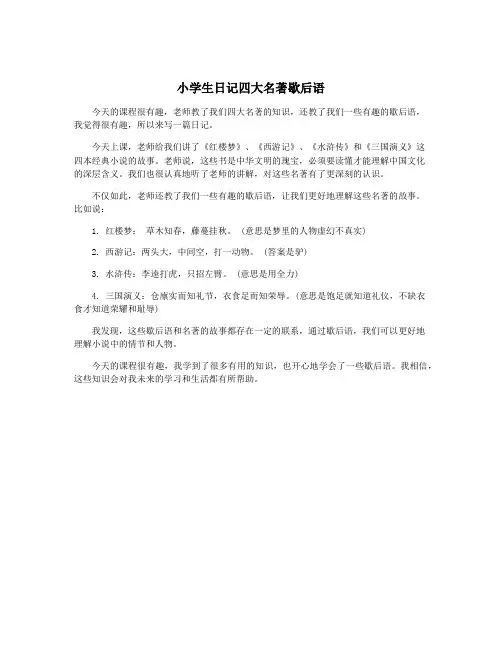 小学生日记四大名著歇后语