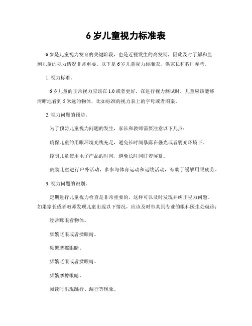 6岁儿童视力标准表