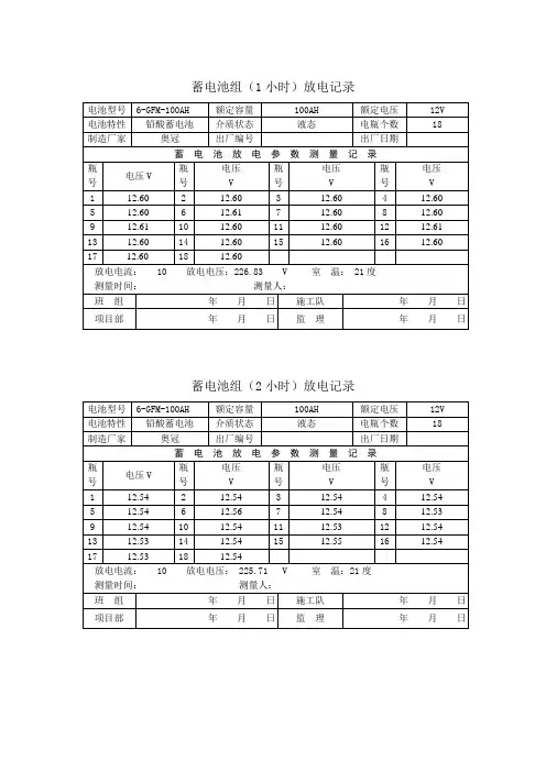 变电站蓄电池放电记录