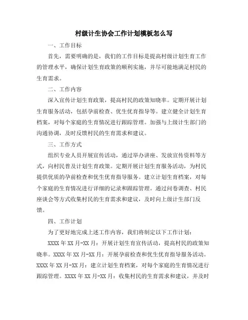 村级计生协会工作计划模板怎么写
