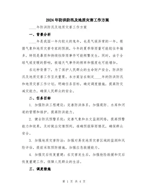 2024年防洪防汛及地质灾害工作方案