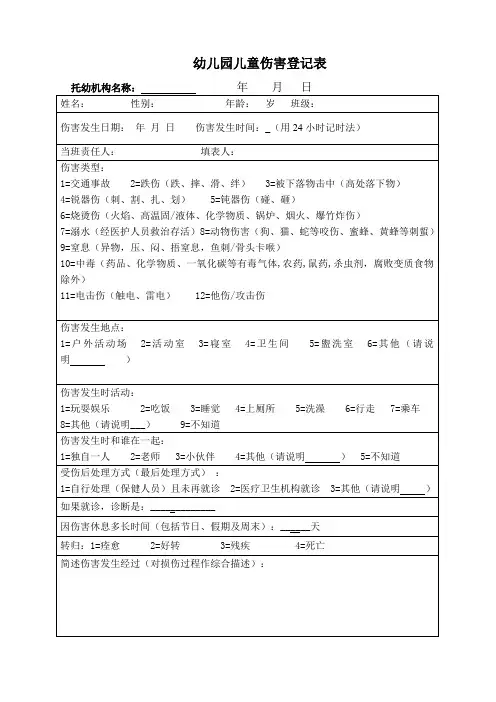 幼儿园儿童伤害登记表