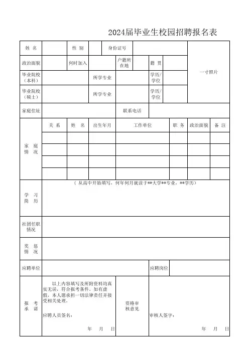 2024届毕业生校园招聘报名表