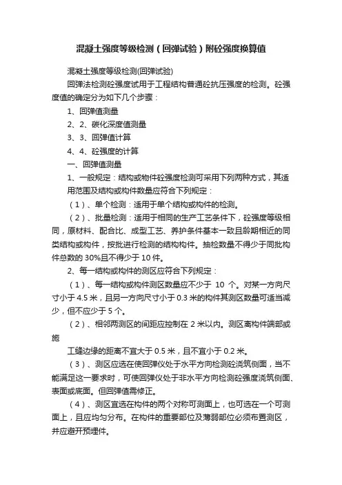 混凝土强度等级检测（回弹试验）附砼强度换算值