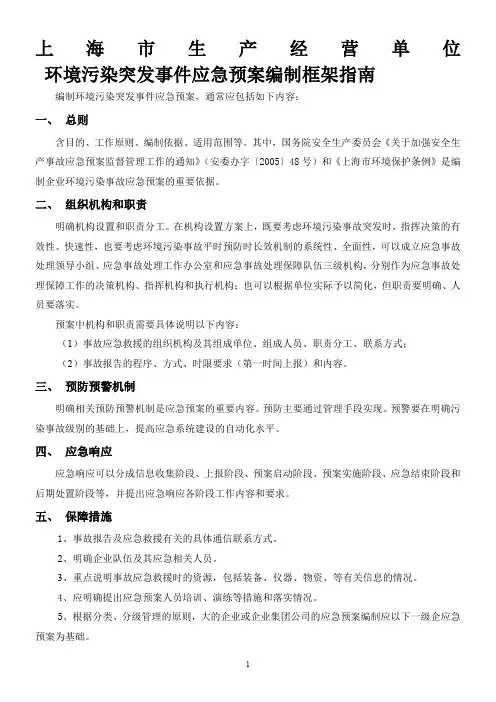 企业应急预案的内容框架-上海环境保护局