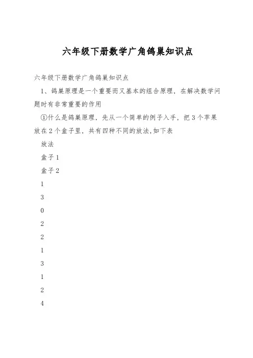 六年级下册数学广角鸽巢知识点