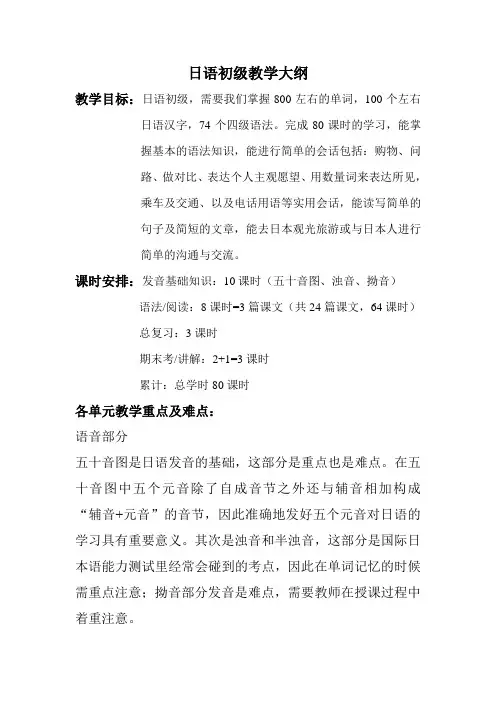 日语教学教学大纲