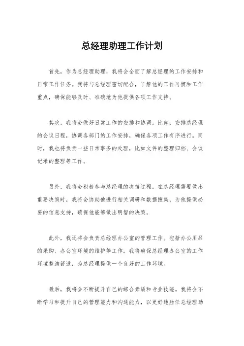 总经理助理工作计划