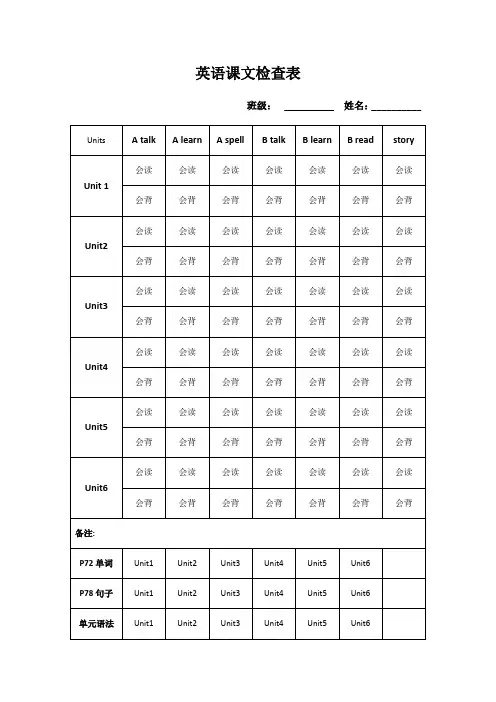 英语背书表