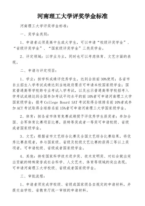 河南理工大学评奖学金标准