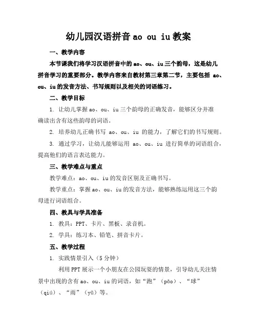 幼儿园汉语拼音aoouiu教案