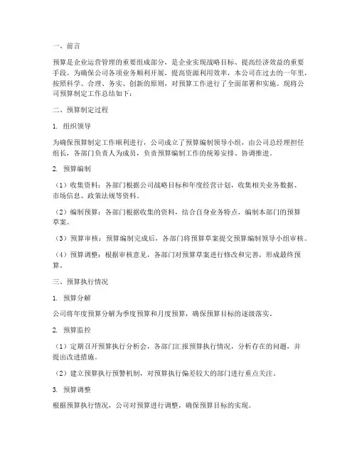公司预算制定总结范文