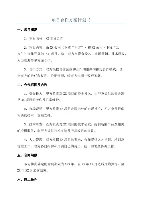 项目合作方案计划书